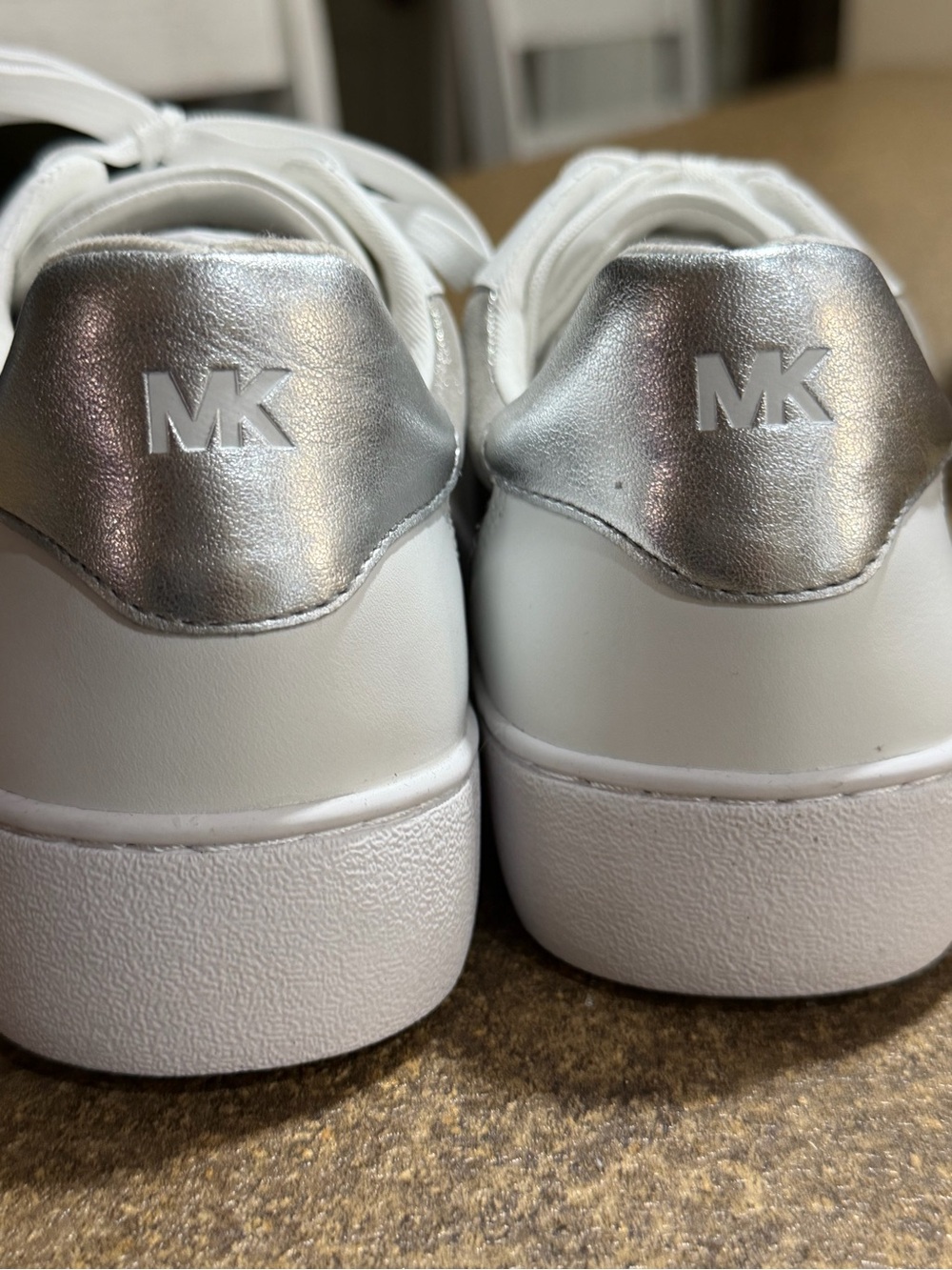 Michael Kors White and Silver Metallic Panel Sneakers - Picture 3 of 8